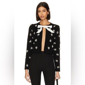 NWT Alice + Olivia Trina Embellished Puff Sleeve Cropped Cardigan Sweater L